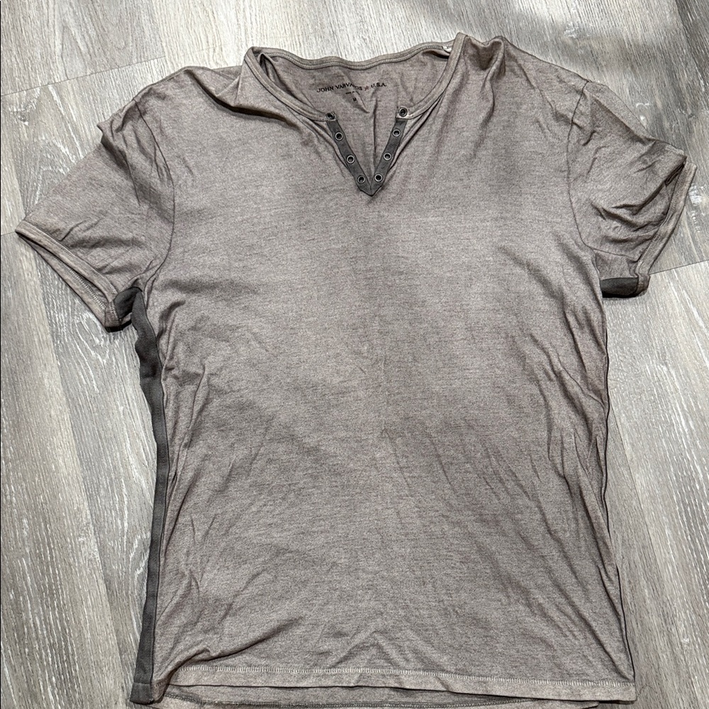 John Varvatos Star USA Gray/Taupe Short Sleeve Tee with fabric trim